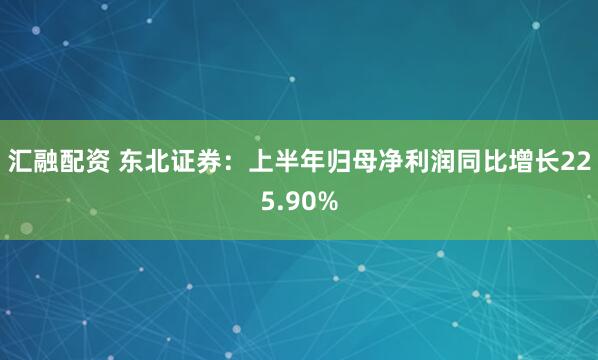 汇融配资 东北证券：上半年归母净利润同比增长225.90%
